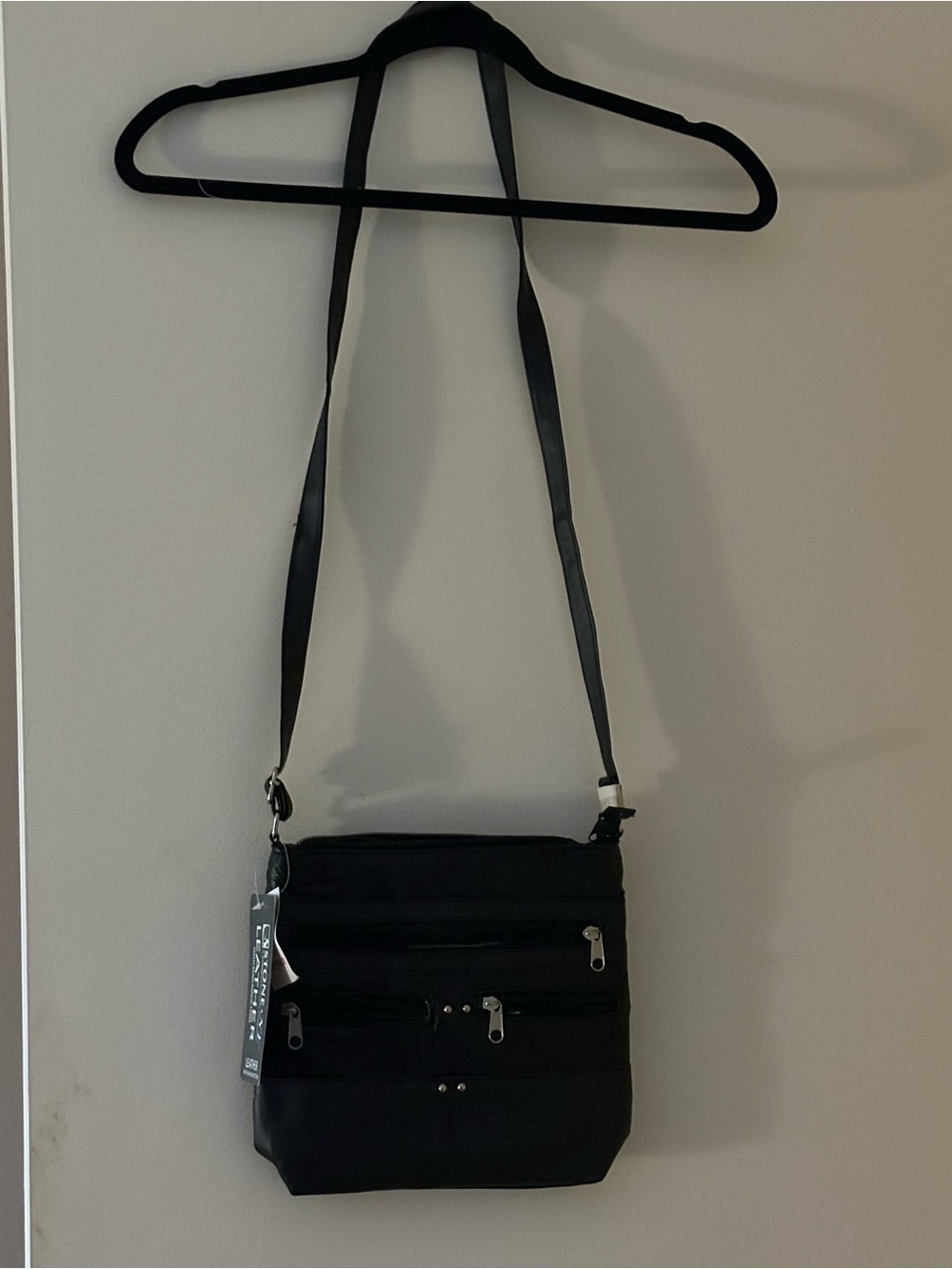 Black Crossbody Bag with Multiple Zip Pockets